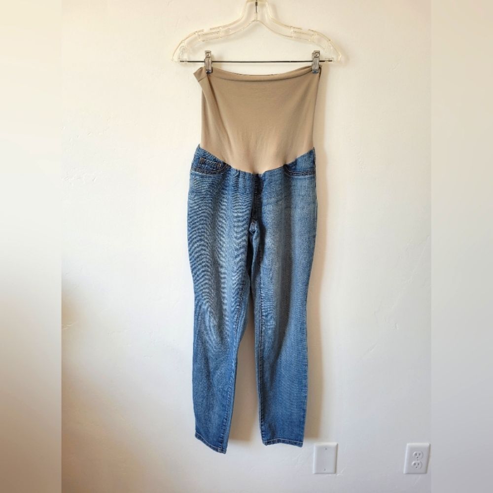 Indigo Blue Maternity Jeans Light Wash Denim Full Panel Stretch High Waist Small